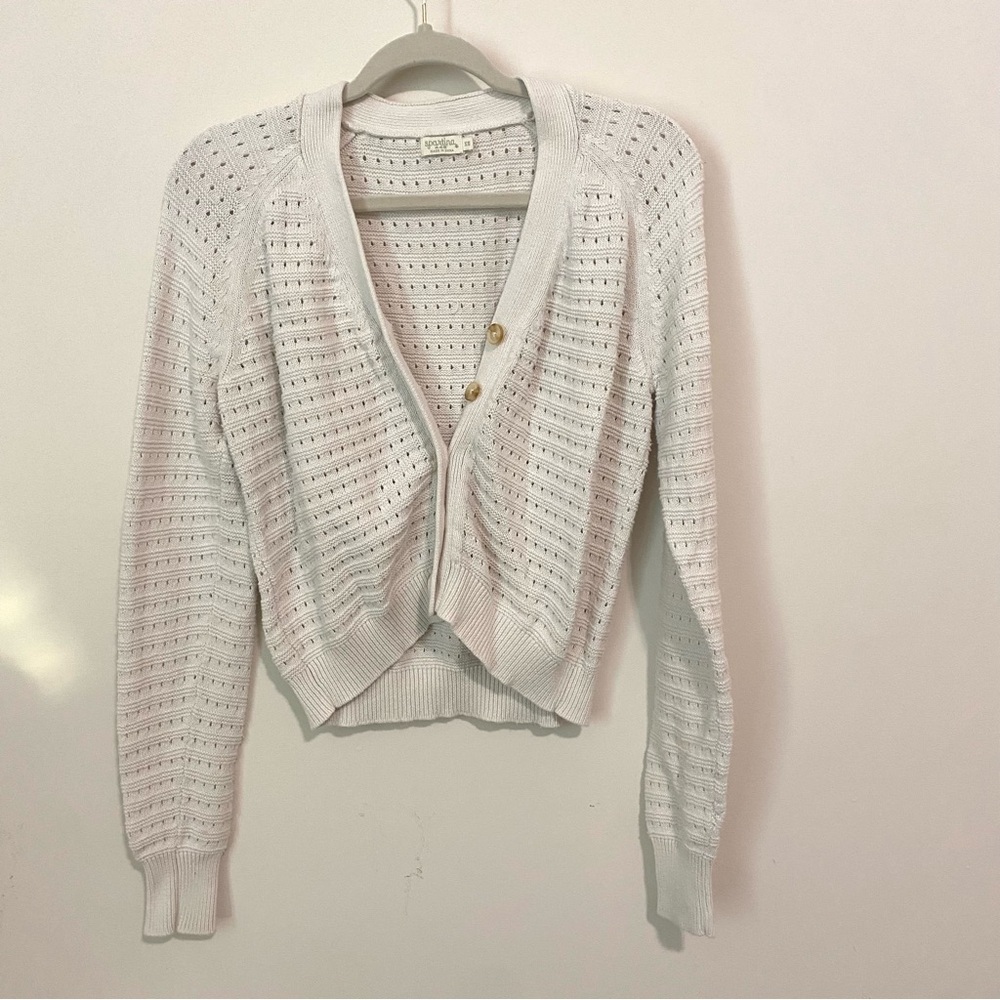 Spartina 449 White Crochet Button Front Cardigan XS